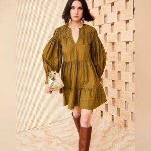 Ulla Johnson Size 6 • Green Rosa Puff Sleeve Poplin Mini Dress.